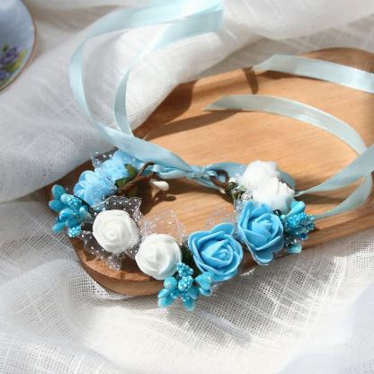 Solid Rosette Wrist Corsage - Blue White - 17CM - image 10