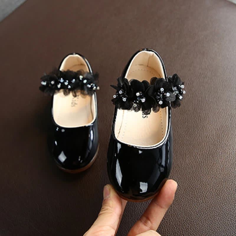 Solid Rosette Almond Toe Mary Janes - Black - 30码 - image 16