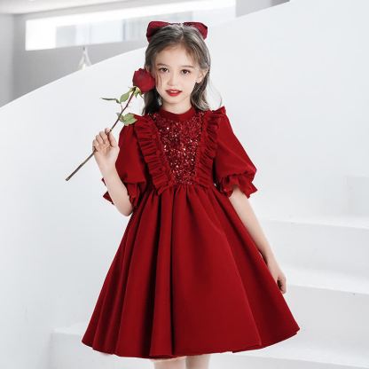 Velvet Sequins Flouncing Half Sleeve Mid-long Dresses - image 2