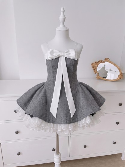 Chemical Fiber Blend Bow Sleeveless Short Dresses  - image 3