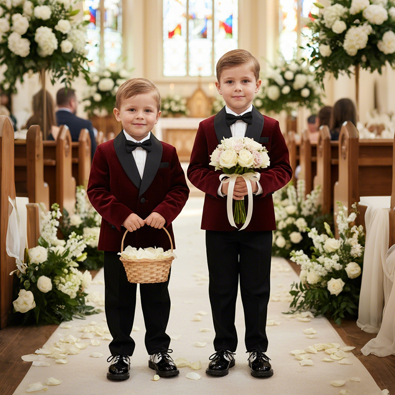 Velvet Button Pocket Stitching Long Sleeve Regular 4-piece Formal Suit - image 6