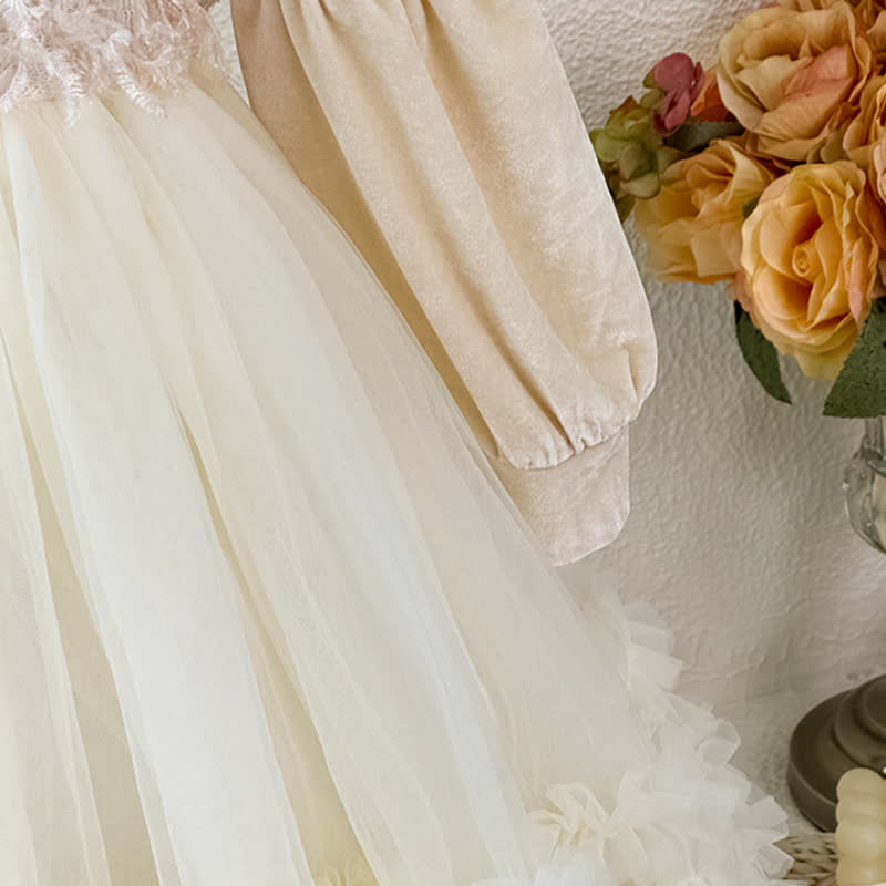 [Archive Sale] Chemical Fiber Blend Folds Fluffy Long Sleeve Mid-long Dresses - image 8