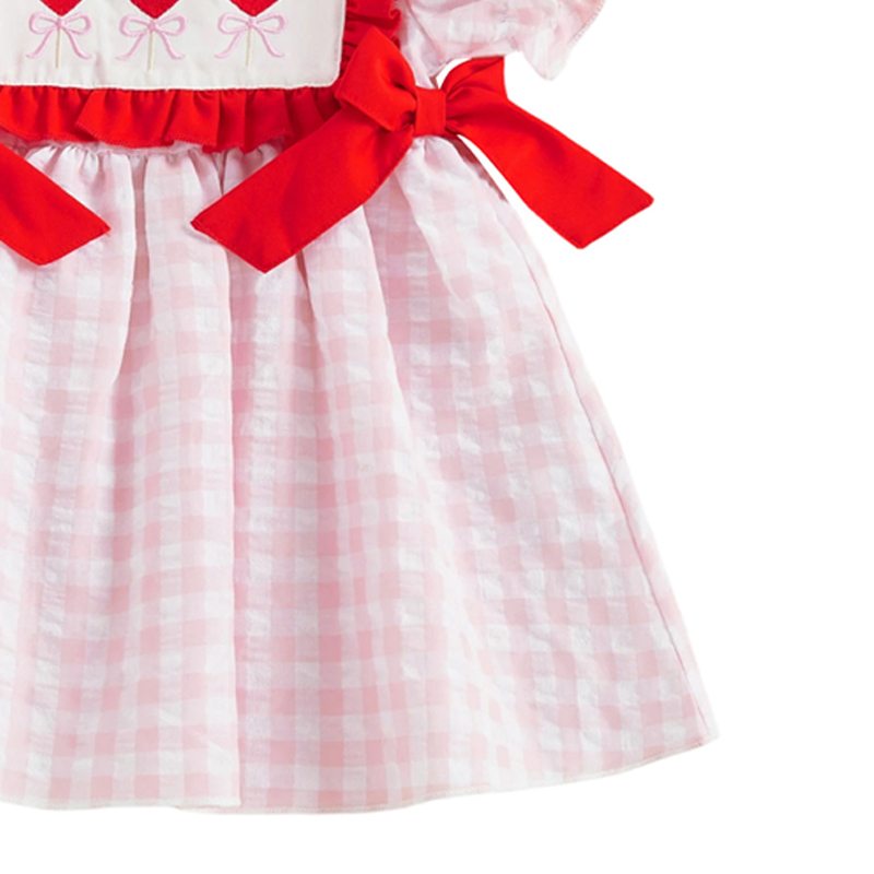 Cotton-blend Bow Embroidery Short Sleeve Midi Dresses - image 5