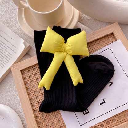 Solid With Bow Socks -  Black & Yellow - 22cm-24.5cm - image 9