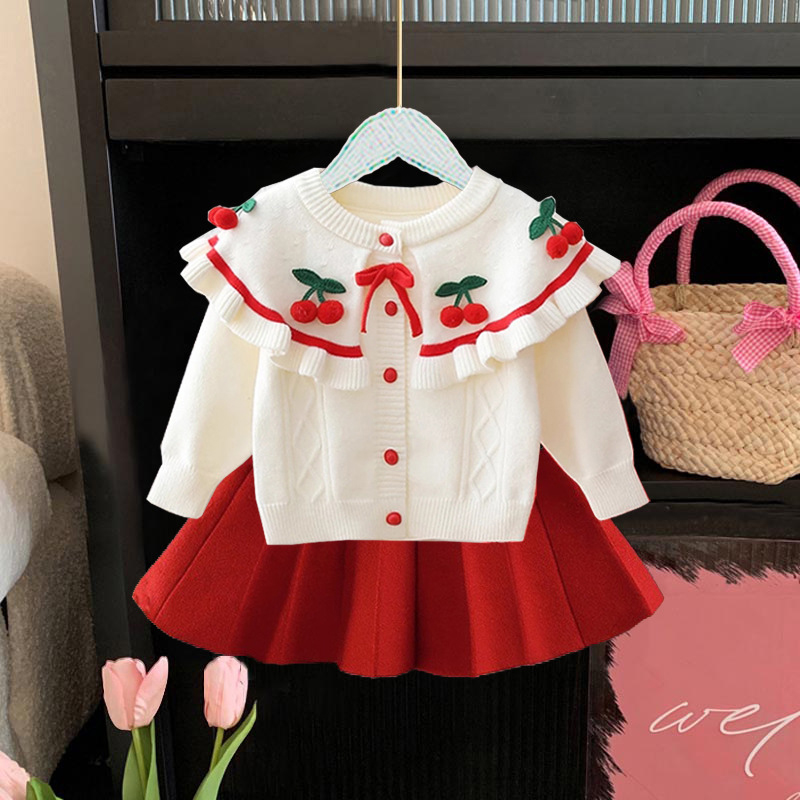 Yarn/wool Yarn Bow Embellished Long Sleeve Regular Two-piece Set - image 3
