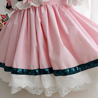 Lace Stitching Lace Short Sleeve Midi Dresses - image 13