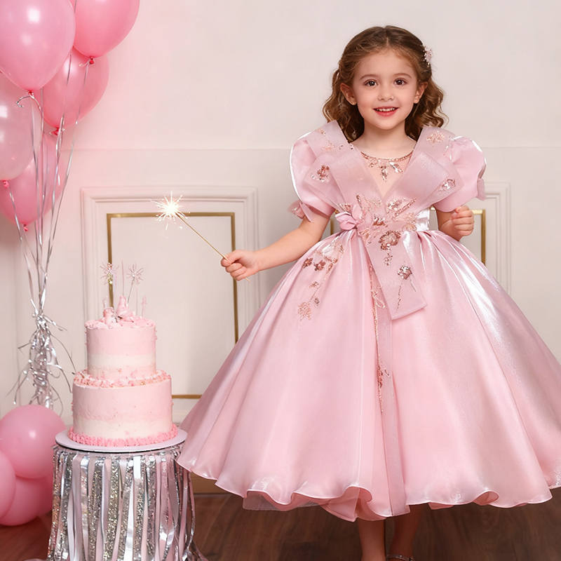 Organza Folds Rosette Short Sleeve Maxi Dresses - image 4