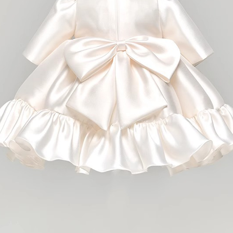 [Archive Sale] Satin Bow Long Sleeve Mid-long Dresses - image 9