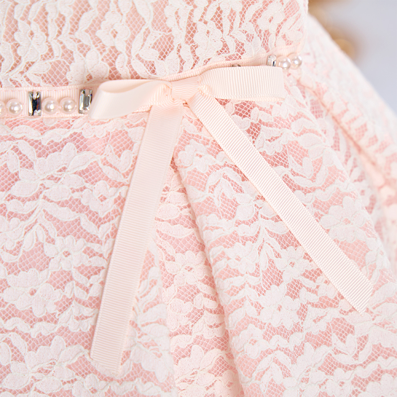 Lace Imitation Pearls Bow Sleeveless Mid-long Dresses - image 10