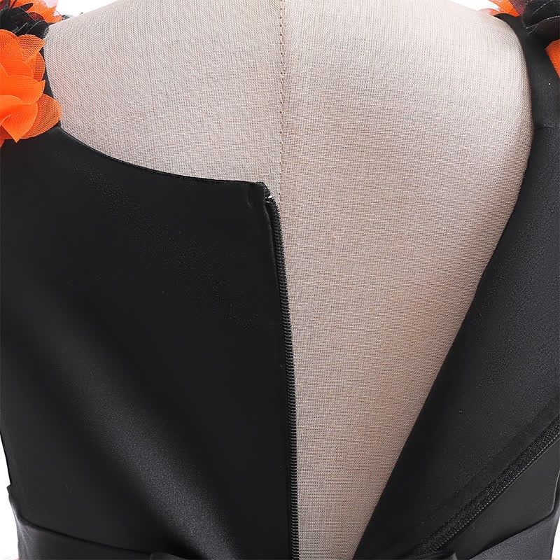 Satin & Mesh Rosette Sleeveless Mid-long Dresses - image 18