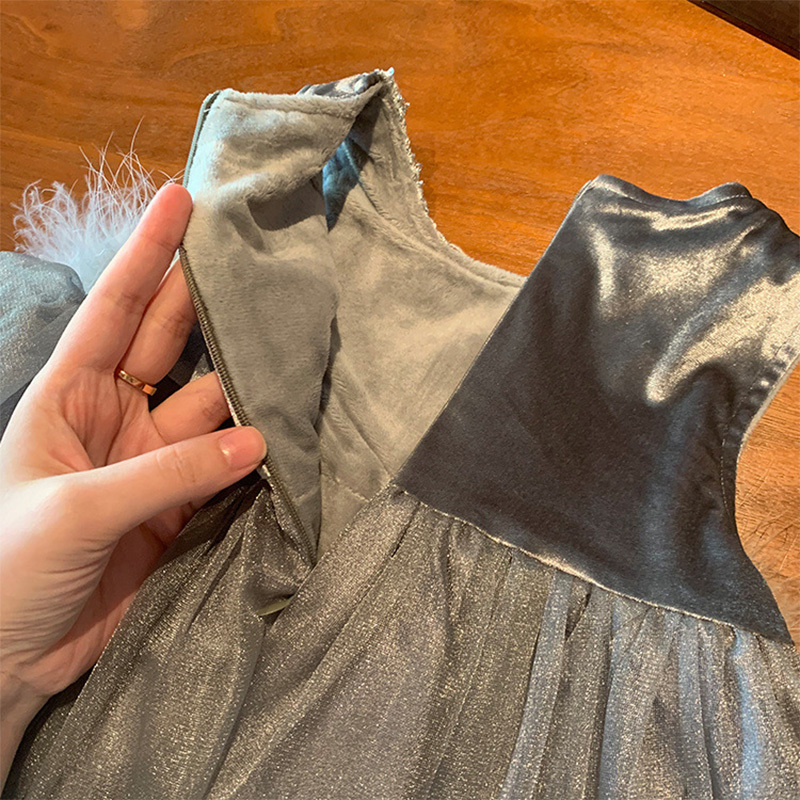 [Archive Sale] Mesh Bow Feather-trimmed Sleeveless Midi Dresses - image 12