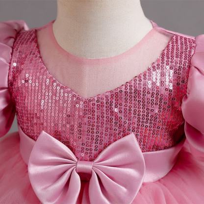 Mesh Bow Sequins Folds Short Sleeve Mid-long Dresses - image 20