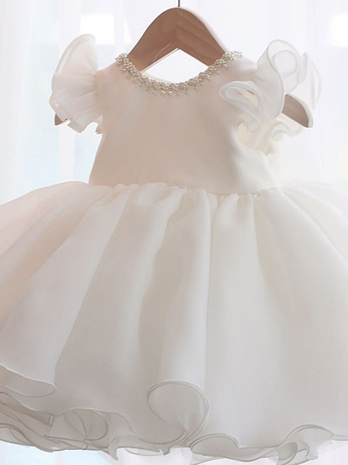 Organza Imitation Pearls Bow Cap Sleeve Midi Dresses - White - 9-10Y - image 6
