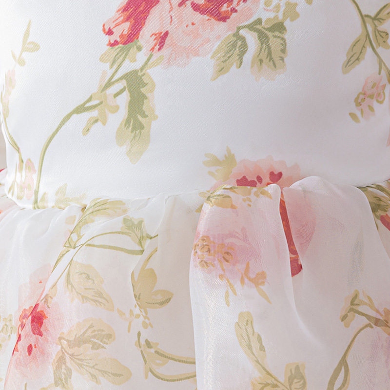 Organza Bow Split Joint Printing Short Sleeve Midi Dresses - image 5