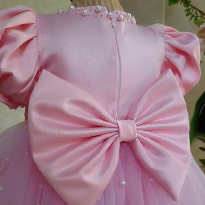 Mesh Bow Imitation Pearls Short Sleeve Mid-long Dresses - image 14