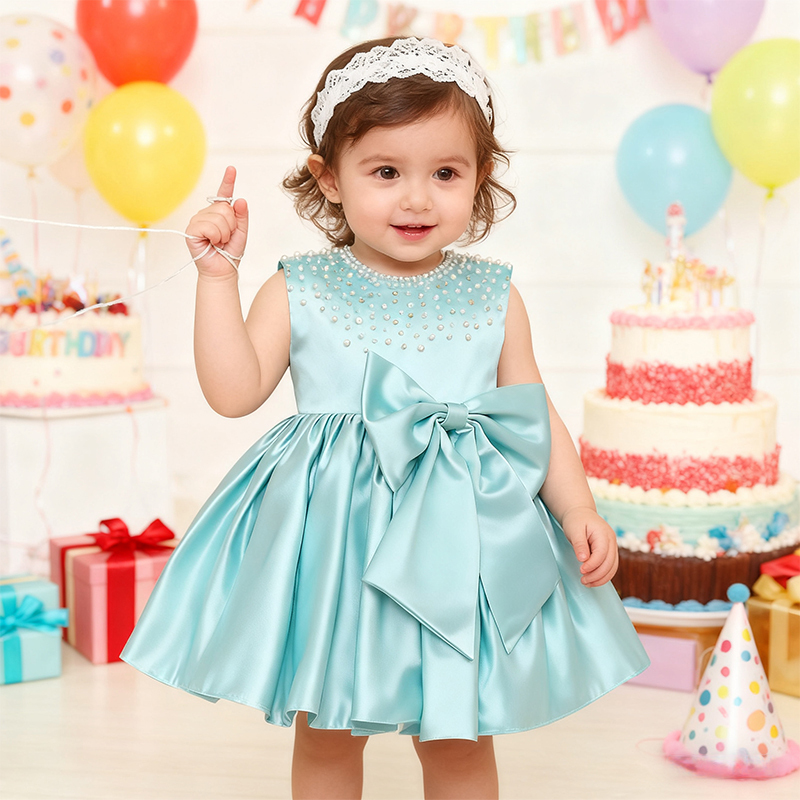 Chemical Fiber Blend Imitation Pearls Bow Sleeveless Mid-long Dresses - image 27