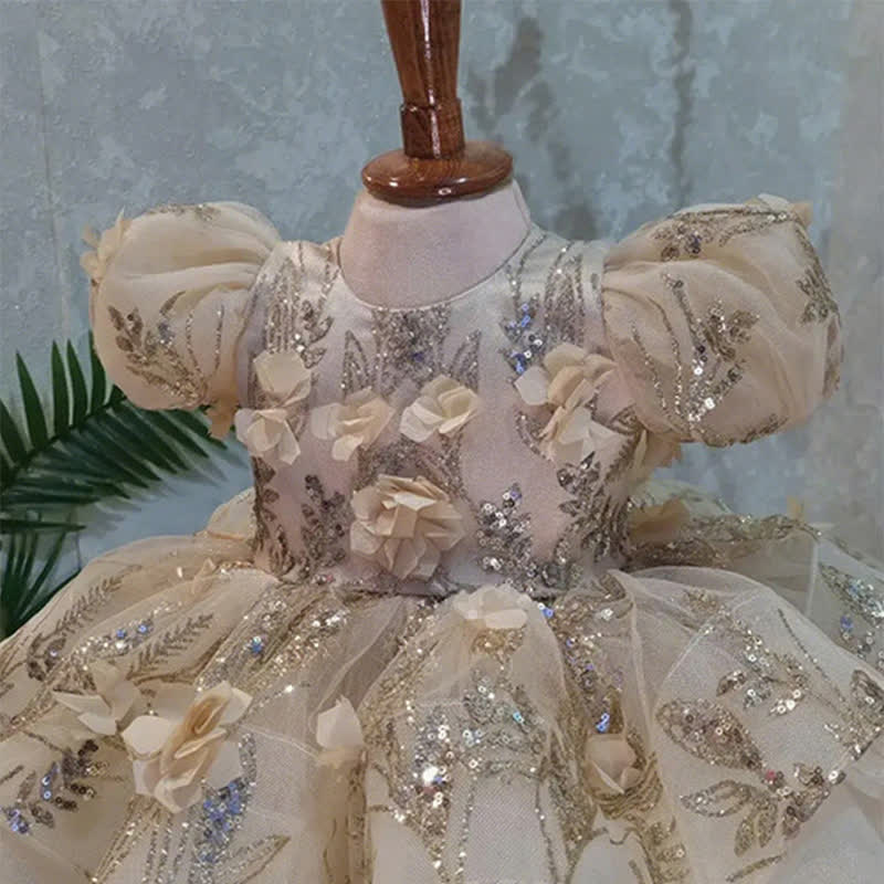 Mesh Bow Rosette Short Sleeve Mid-long Dresses - image 5