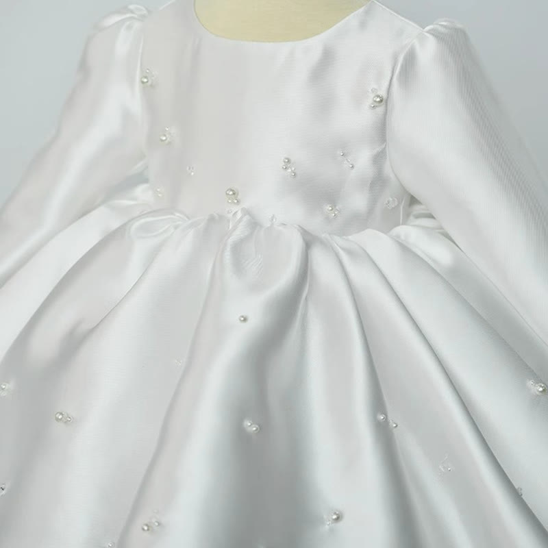 Satin Pearl Long Sleeve Mid-long Dresses - image 6