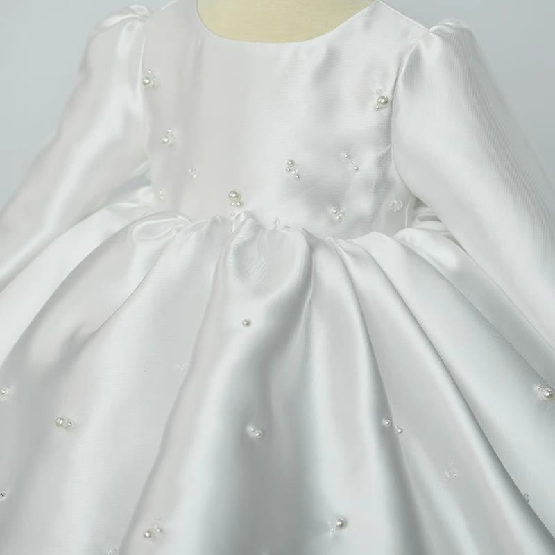 Satin Pearl Long Sleeve Mid-long Dresses - image 6