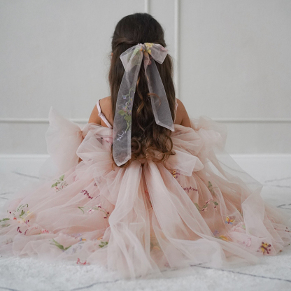 Mesh Floral-embroidered Sleeveless Mid-long Dresses - image 25