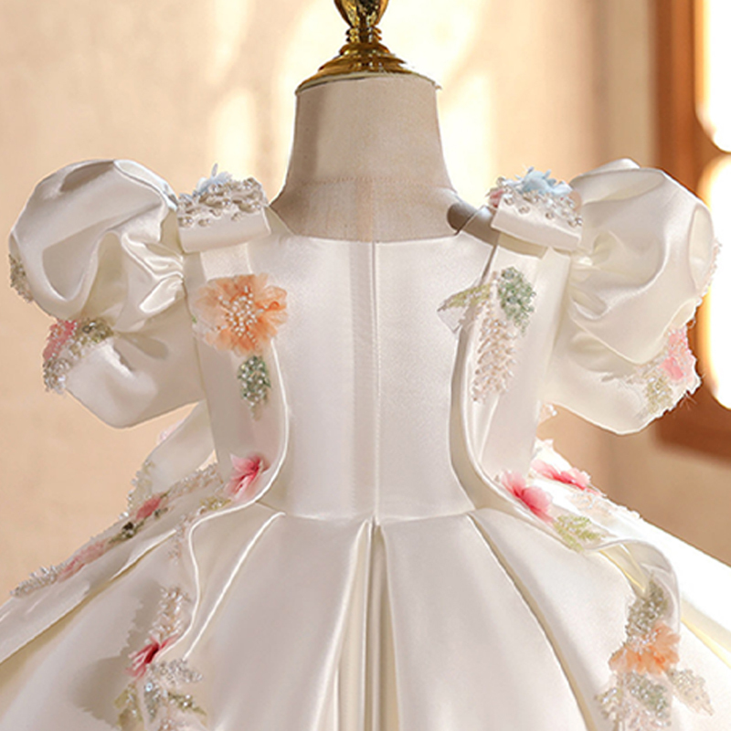 Satin & Embroidery Mesh Bow Rosette Short Sleeve Short Dresses - image 6