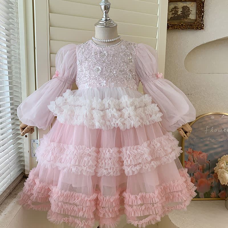 [Archive Sale] Mesh Sequins Folds Long Sleeve Mid-long Dresses - image 15