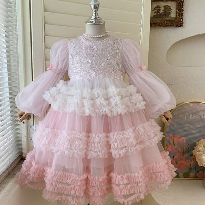 [Archive Sale] Mesh Sequins Folds Long Sleeve Mid-long Dresses - image 15