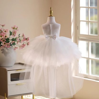 Mesh Folds Bow Lace Sleeveless Mid-long Dresses - image 4
