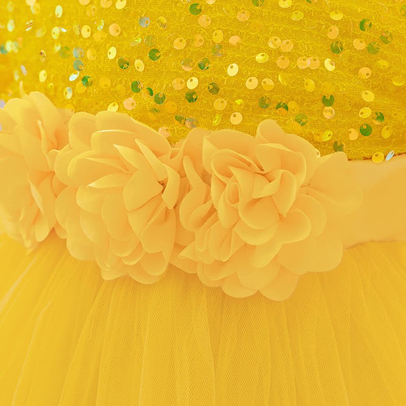 Sequins & Mesh Bow Sequins Short Sleeve Mid-long Dresses - image 29