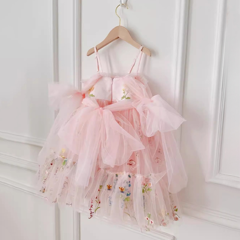 Mesh Floral-embroidered Sleeveless Mid-long Dresses - image 21