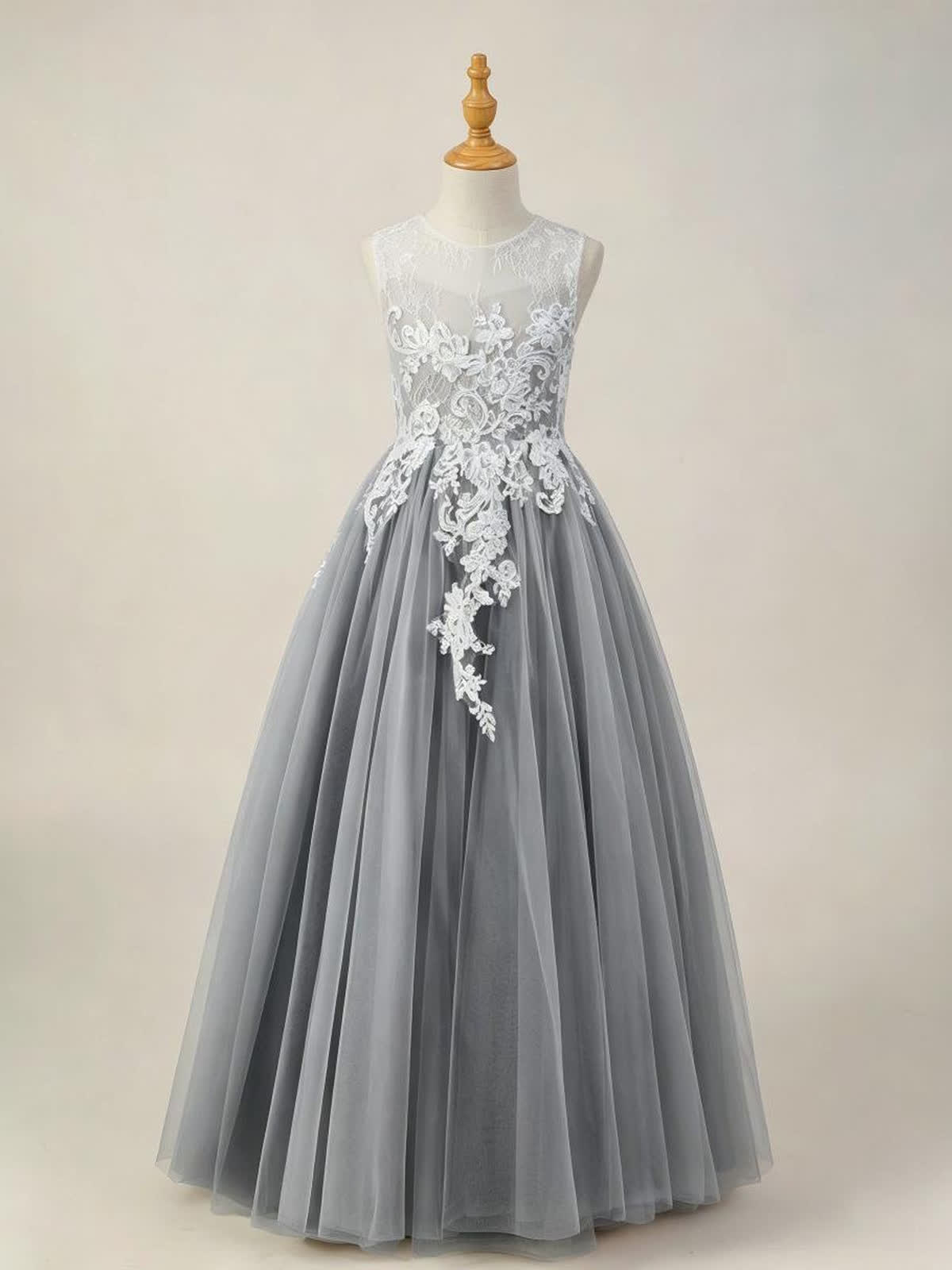 Mesh Lace Sleeveless Maxi Dresses - Dark Gray - 14-15Y - image 15
