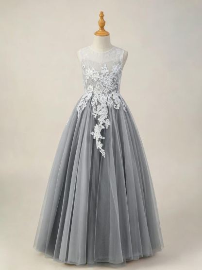 Mesh Lace Sleeveless Maxi Dresses - Dark Gray - 14-15Y - image 15