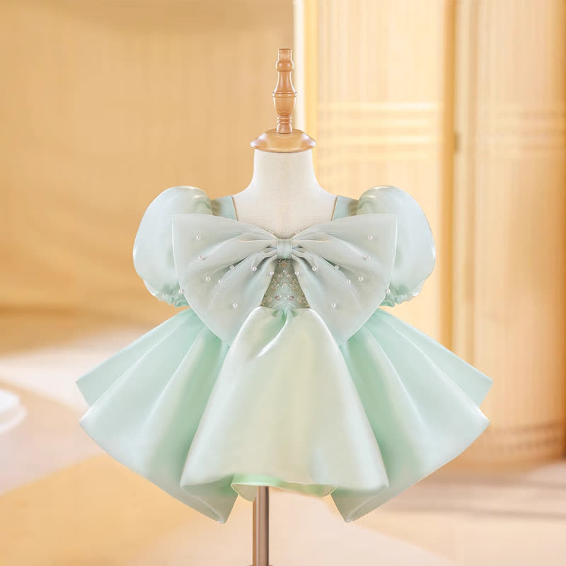Organza Beaded Bow Short Sleeve Short Dresses - image 3
