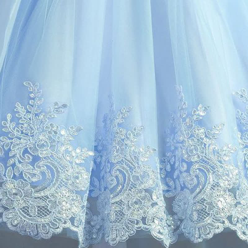 Organza Lace Bow Rosette Short Sleeve Maxi Dresses - image 30