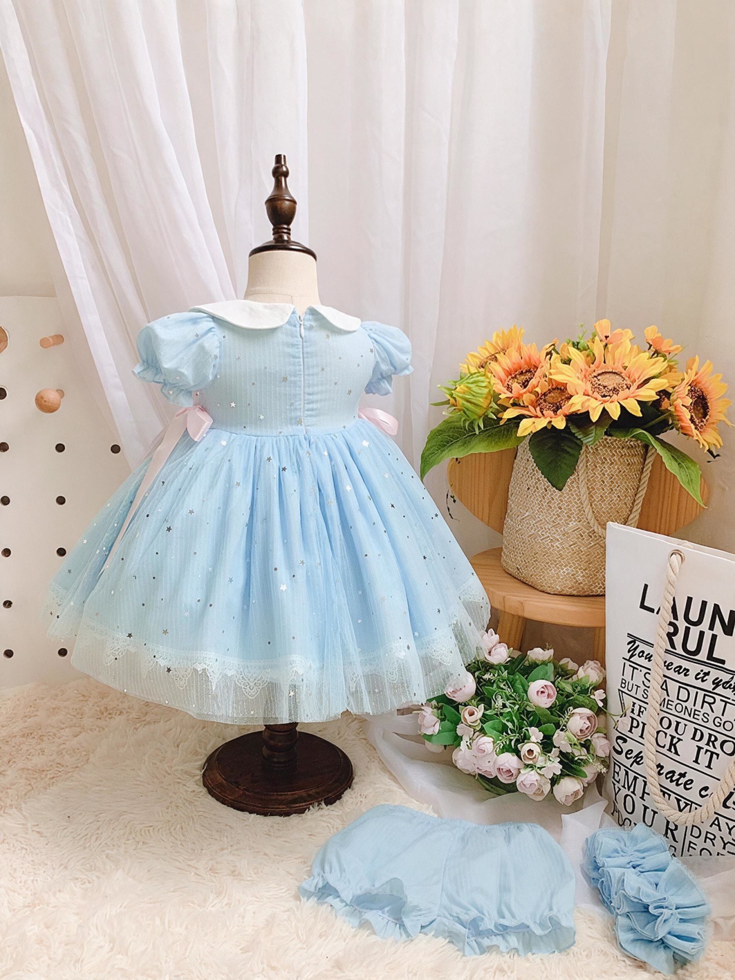 Mesh Bow Short Sleeve Midi Dresses - image 4