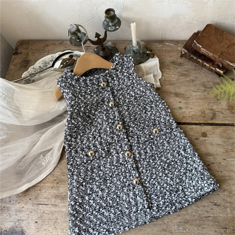 Tweed Buckle Bow Sleeveless Regular Dresses - image 22