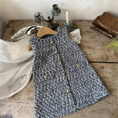 Tweed Buckle Bow Sleeveless Regular Dresses - image 22