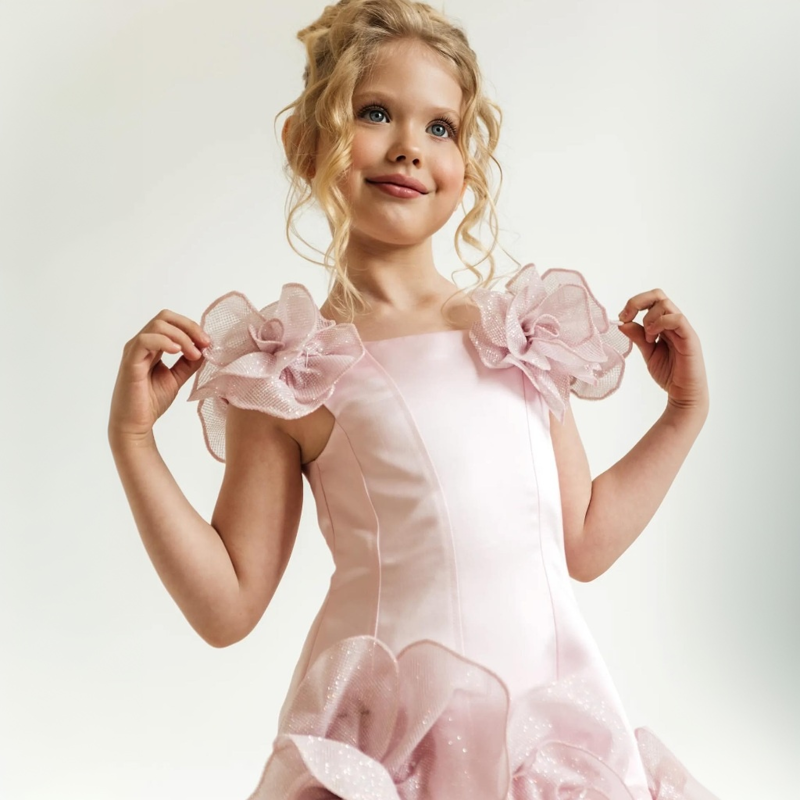 Chemical Fiber Blend Rosette Cap Sleeve Short Dresses - image 7