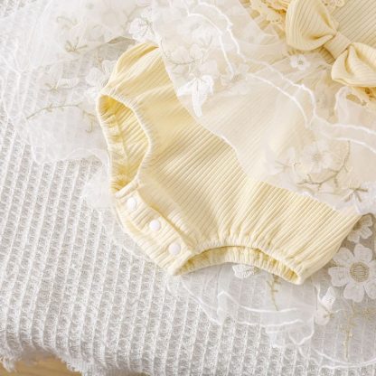 100% Cotton Split Joint Rosette Cap Sleeve Midi Bodysuit - image 10