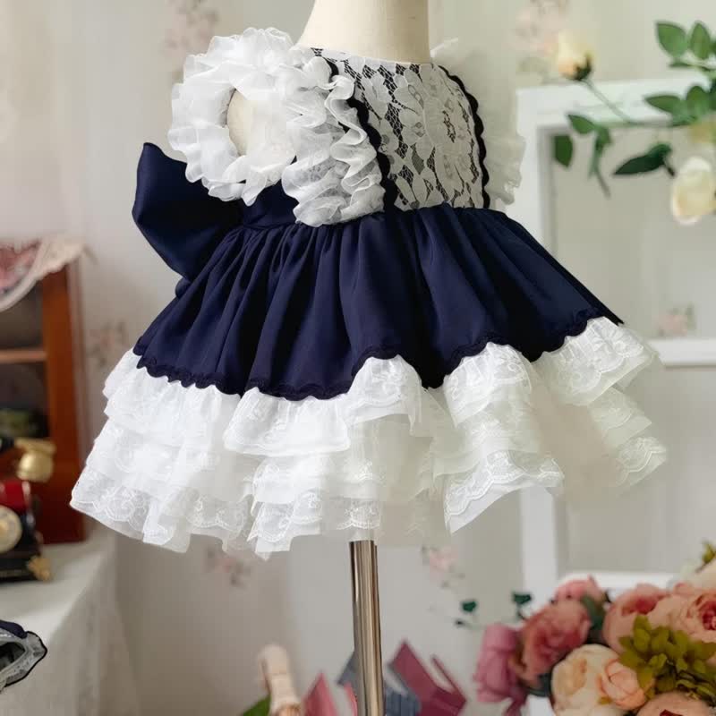 Cotton & Lace Lace Edge  Lace Cap Sleeve Short Dresses - image 3
