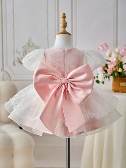 Lace Bow Short Sleeve Midi Dresses - image 4