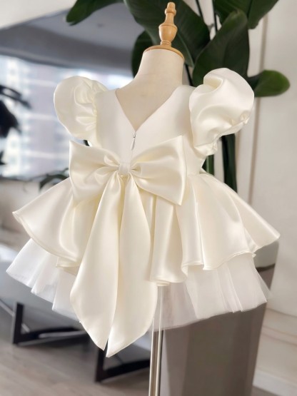 Satin Bow Short Sleeve Midi Dresses - image 11
