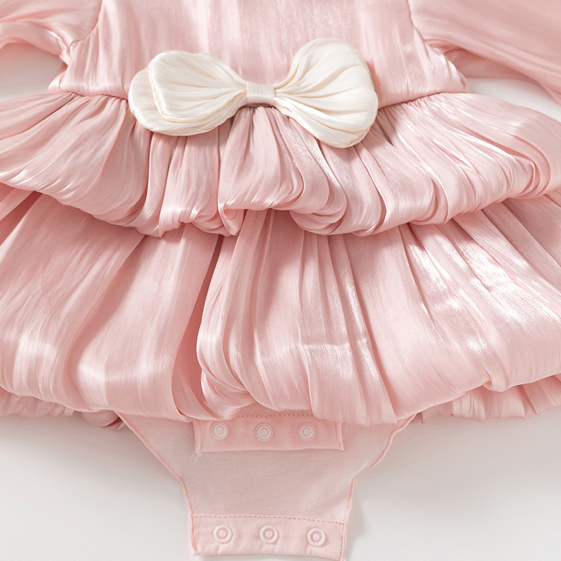 Cotton Folds Bow Long Sleeve Mid-long Dresses - image 9