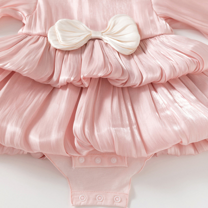 Cotton Folds Bow Long Sleeve Mid-long Dresses - image 9