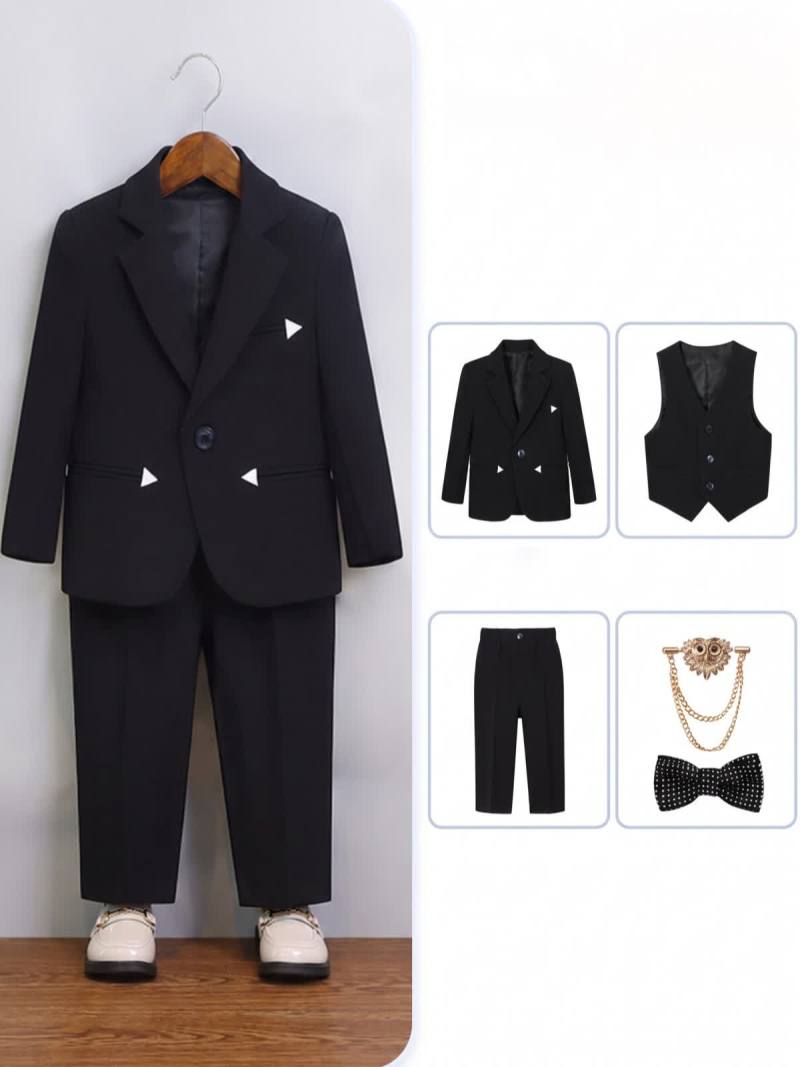 Chemical Fiber Blend Bow Long Sleeve Regular Six-piece Formal Suit - Black 5-piece Set - 170cm - image 16