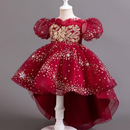 Mesh Irregular Craftsmanship Short Sleeve Long Dresses - image 11