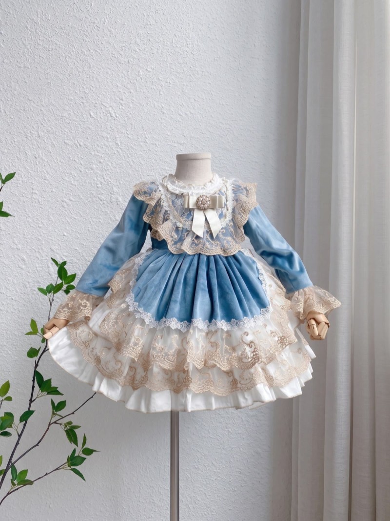 Velvet Bow Sleeveless Short Dresses Without Headband - Blue - 150cm - image 8