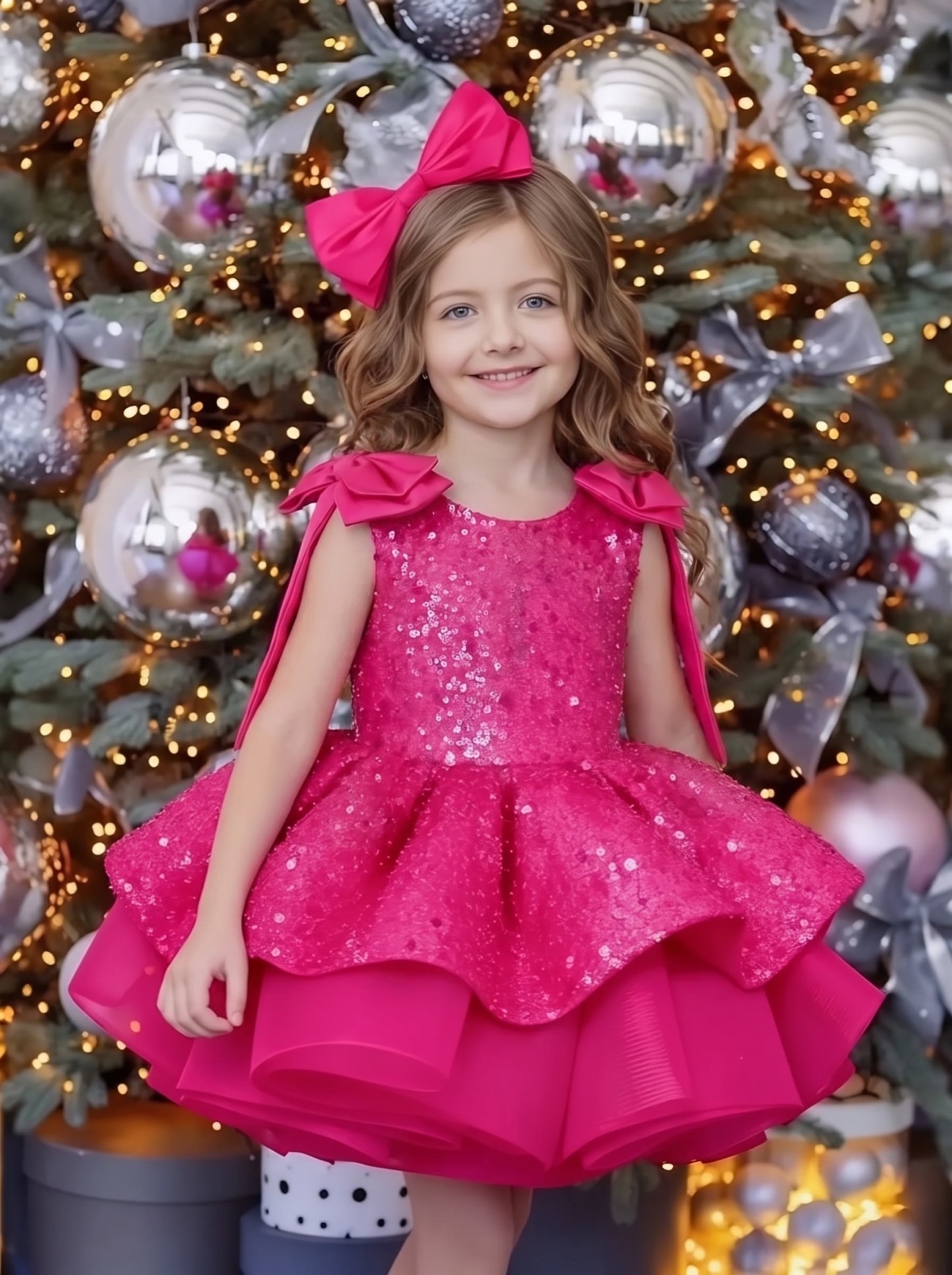 Glitter Bow Sleeveless Midi Dresses - Rose - 12-13Y - image 7