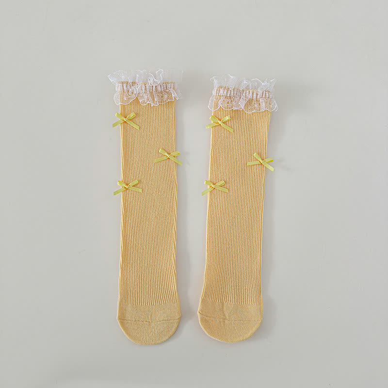 Solid Stitching Lace Socks - Yellow - One size - image 8