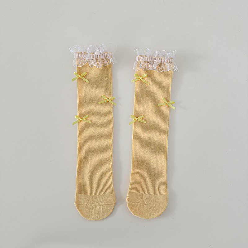Solid Stitching Lace Socks - Yellow - One size - image 8